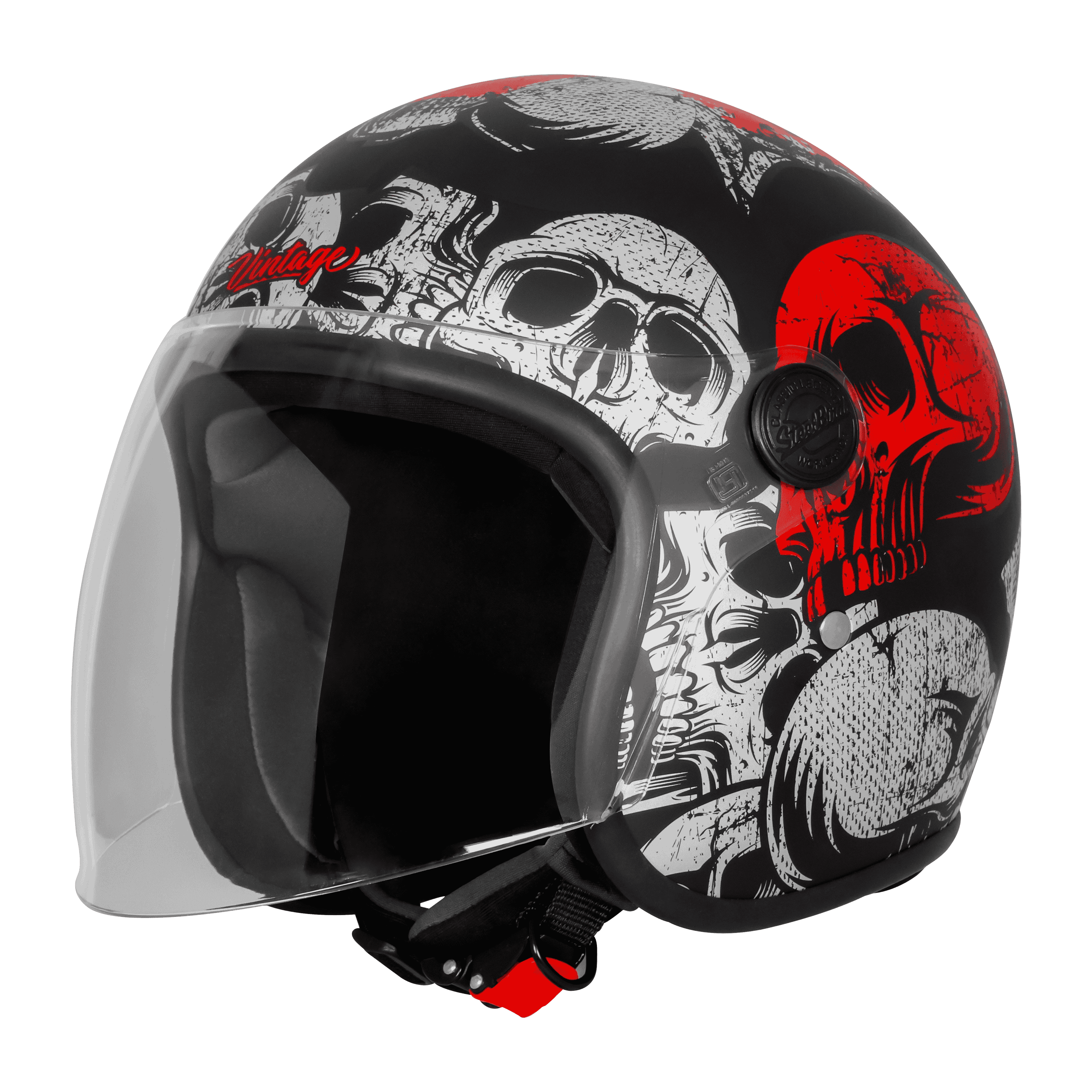 SBH-56 VINTAGE SKULL MAT BLACK WITH RED